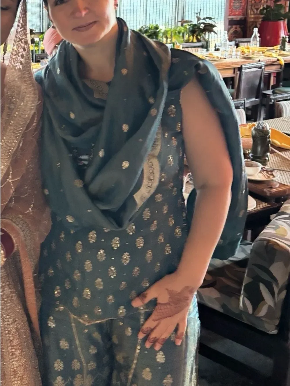 Embellished Teal Ethnic pants Set with Dupatta